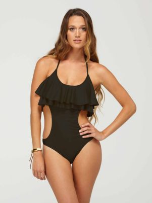 Women's Surf Essentials Ruffle Monokini Swimsuit - Black