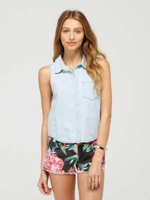 Women's Perfect Way Denim Sleeveless Shirt - Denim Blue