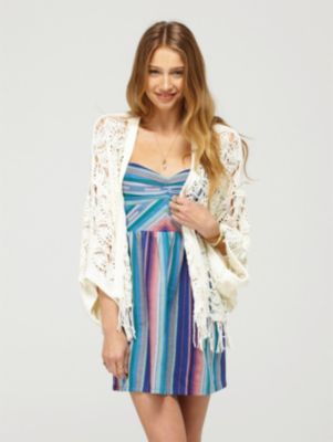 Women's Spring Revival Fringe Cardigan - Light Brown / Beige