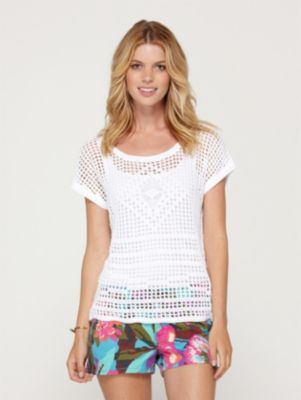 Women's Cruiser Crochet Short Sleeve Sweater - White