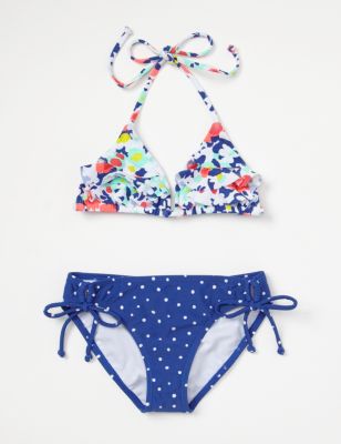 Girls' Blooming Bliss Ruffle Tiki Tri 2 Piece Swimsuit - Blue Patterned