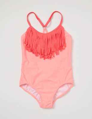 Girls' Wild and Free Sporty Fringe 1 Piece Swimsuit - Coral