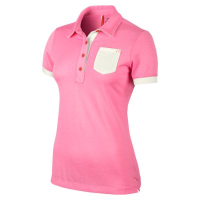 Women's Sport Pocket Stripe SS Polo Shirt - Pink Pattern