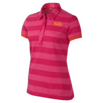 Women's Sport Stripe Graphic SS Polo Shirt - Pink Pattern