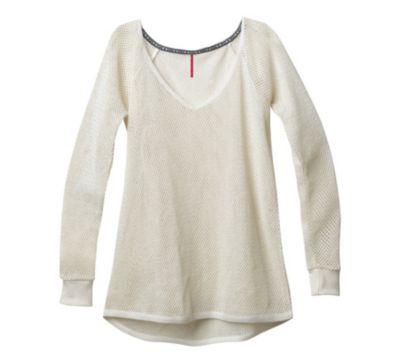 Women's Nadine L/S V-Neck Mesh Top - Ivory / Bone