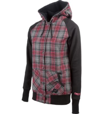 Women's Plaid Snap Up Hoodie - Black