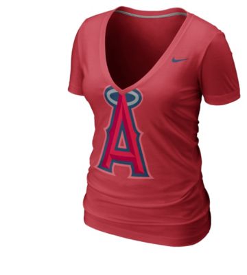 Women's Angels Deep Burnout V-Neck Tee - Red