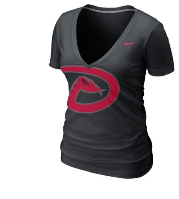 Women's Diamondbacks Deep Burnout V-Neck Tee - Black
