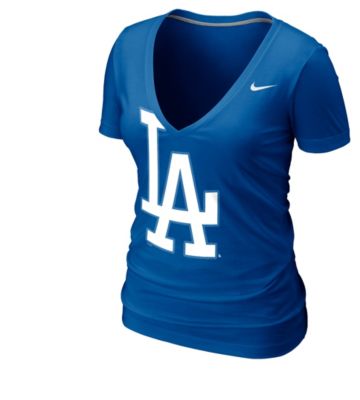 Women's Dodgers Deep Burnout V-Neck Tee - Royal Blue / Sapphire