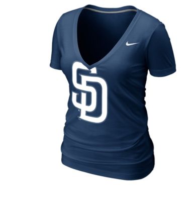 Women's Padres Deep Burnout V-Neck Tee - Navy / Dark Blue