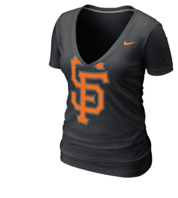 Women's Giants Deep V-Neck Burnout Tee - Black