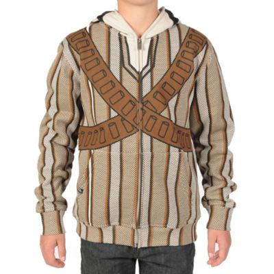Boy's Mystache Full Zip Fleece - Brown Patterned