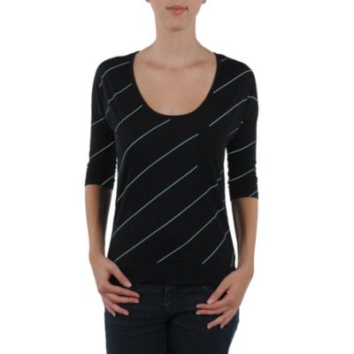 Women's Line Bias 3/4 Sleeve Tee - Black Patterned