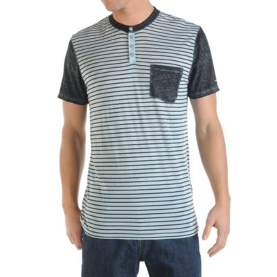Men's William S/S Burnout Henley Tee - Light Blue / Powder Blue
