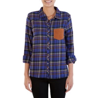 Women's Endore Flannel Button Up Top - Purple Patterned