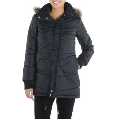 Women's Hot Mitts Long Puffer Jacket - Black
