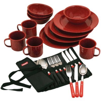 24-Piece Enamelware Dish Set and Flatware