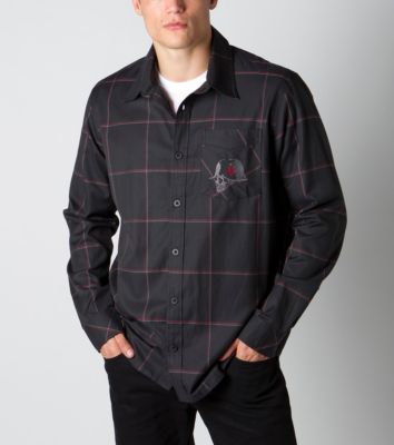 Men's Incise L/S Woven Top - Black Patterned