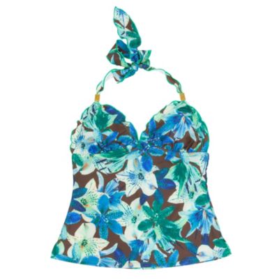 Women's Makaka Sands U-wire Halterkini Top - Green Patterned