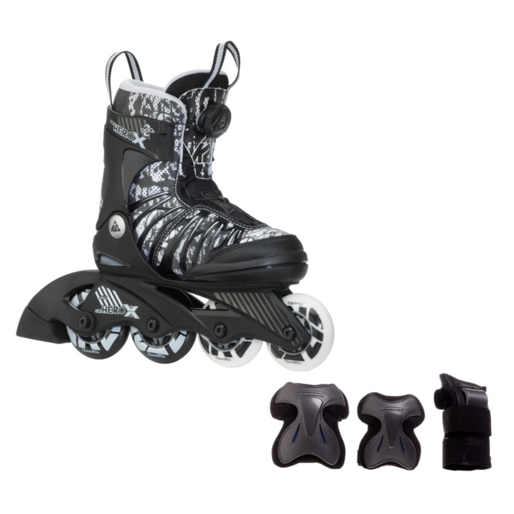 K2 SK8 Hero X Boa Boys Inline Skates with Flash Plus Jr Pads, , 256