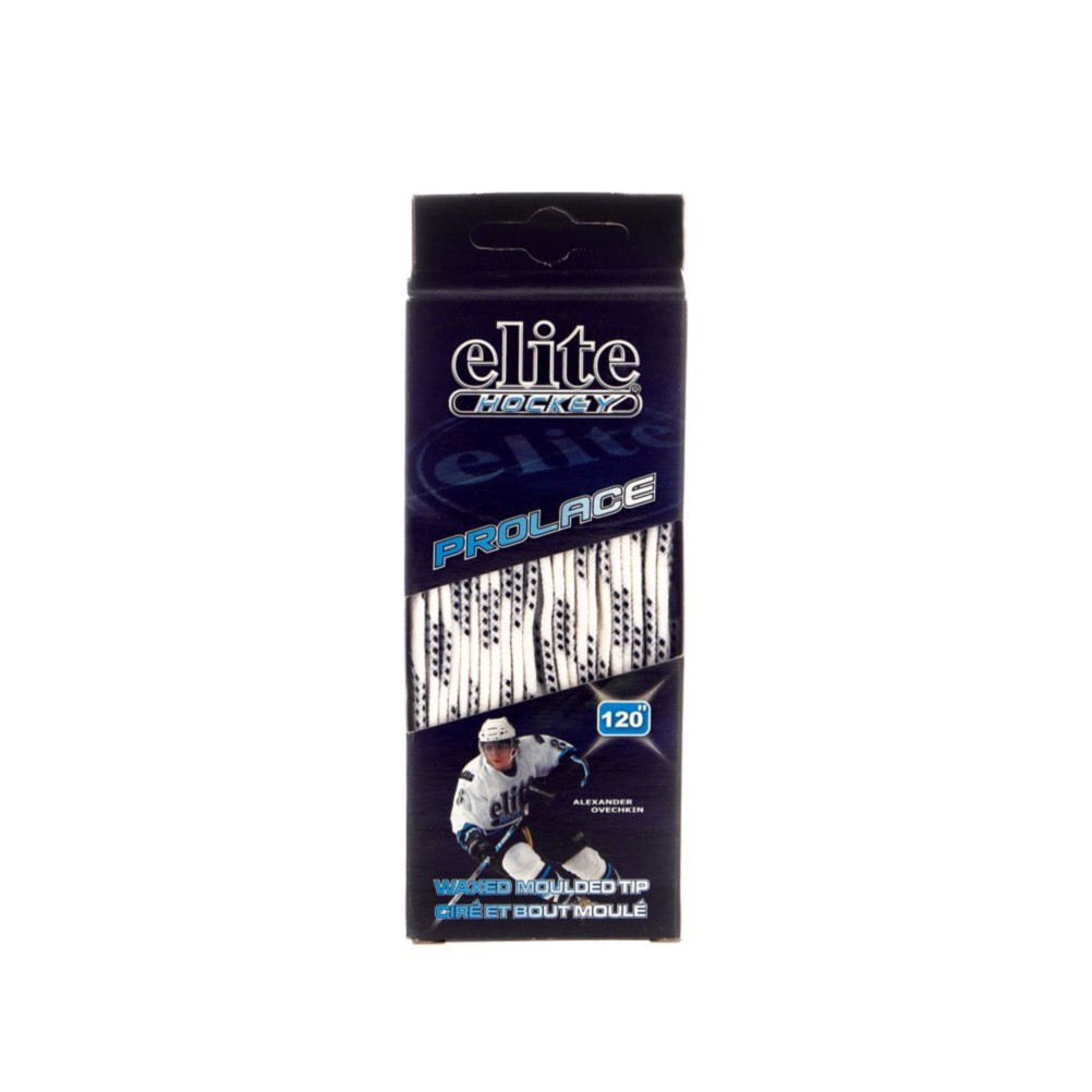 Elite Hockey Waxed Hockey Skate Laces, White-Black, swatch