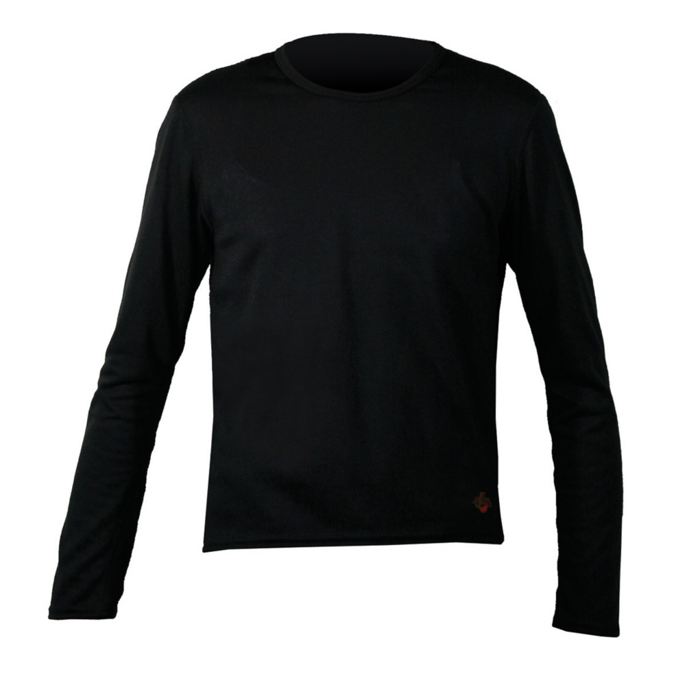 Hot Chillys Peachskins Base Layer Crewneck Kids Long Underwear Top, Black, medium