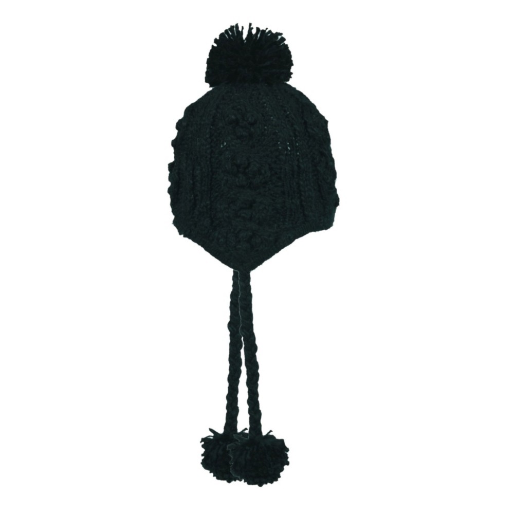 Turtle Fur Aran Hand Knit Womens Hat, Black, medium