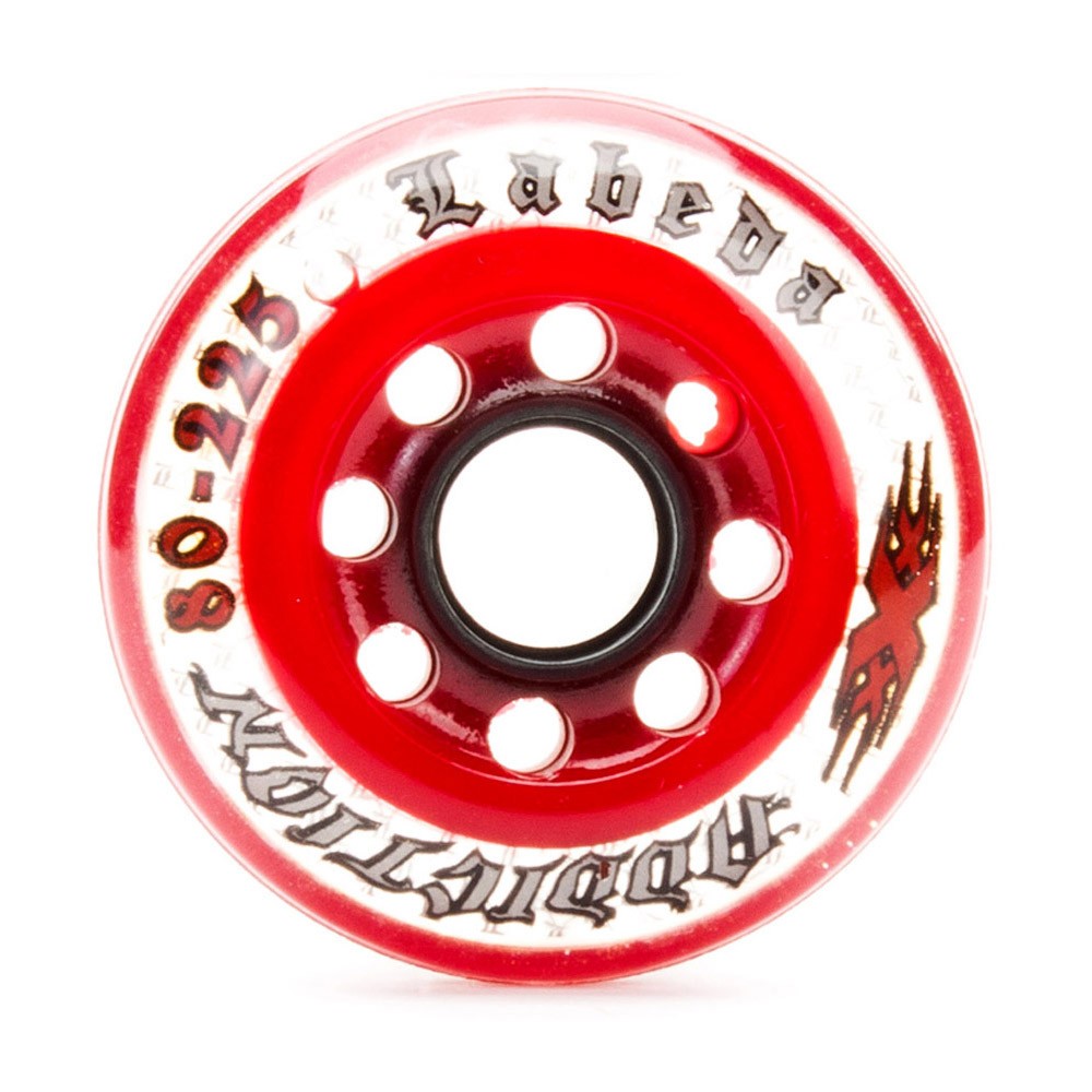 Labeda Addiction XXX 225 Indoor Inline Hockey Skate Wheels - 4 Pack, Clear-Red, medium