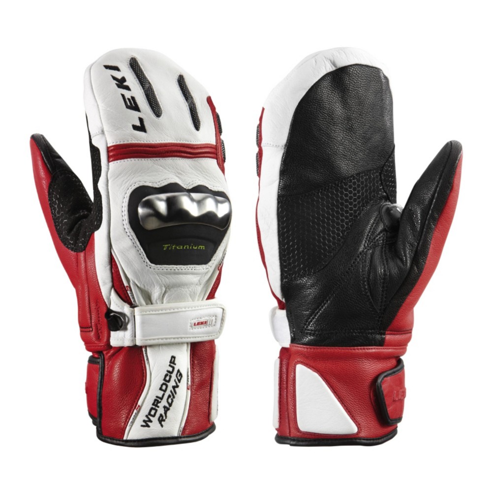 Leki World Cup Racing Titanium S Ski Racing Mittens, White-Black-Red, medium