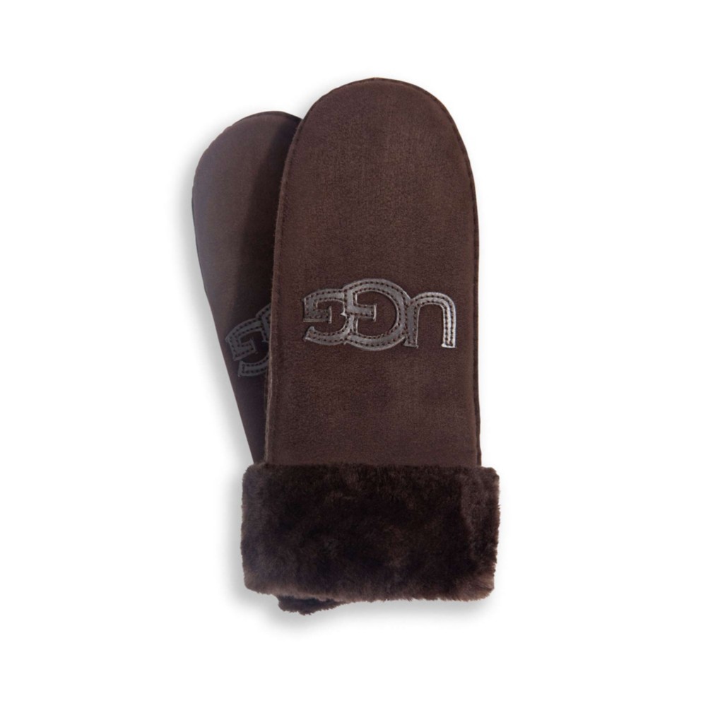 UGG Australia Logo Mittens Womens Gloves, Chocolate, medium