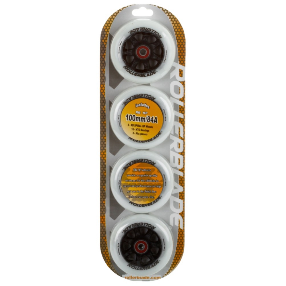 Rollerblade 100mm 84A Inline Skate Wheels with HTO PRO Bearings - 8 Pack, , medium