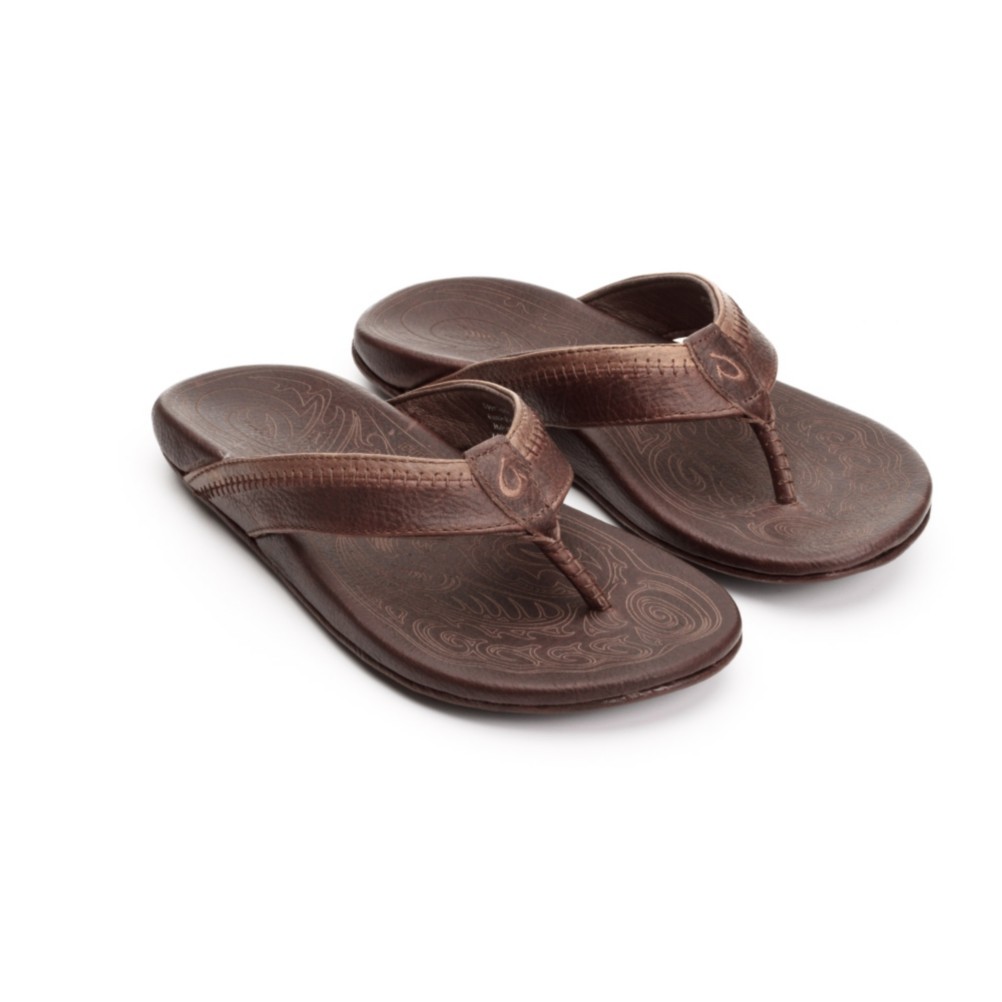 Olukai Hiapo Mens Flip Flops, Black Toffee-Teak, medium