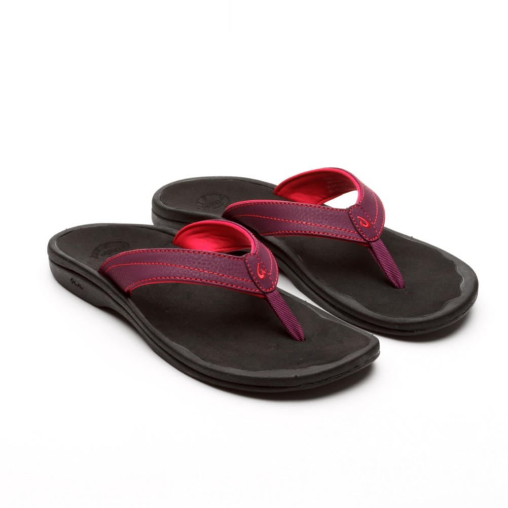 Olukai Ohana Womens Flip Flops, Plum-Black, swatch
