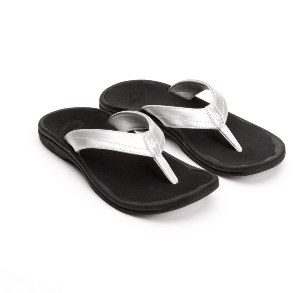 Olukai Ohana Womens Flip Flops, Silver-Black, swatch