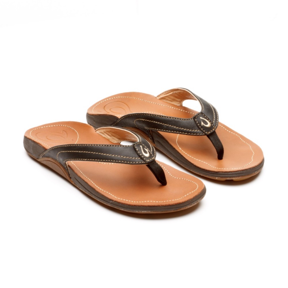 Olukai Kumu Womens Flip Flops, Black-Rattan, medium