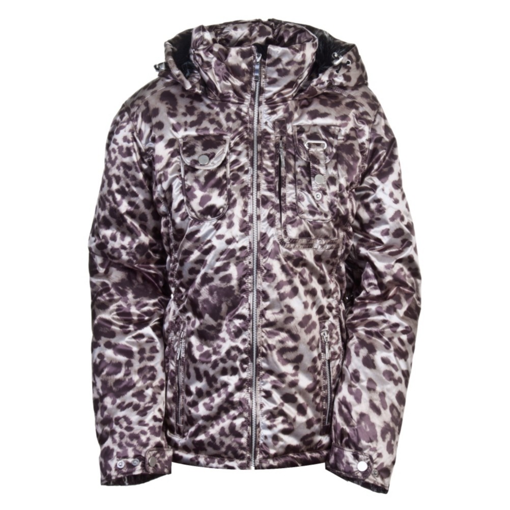 Obermeyer Leighton Womens Insulated Ski Jacket, Anthracite Cheetah Print, swatch