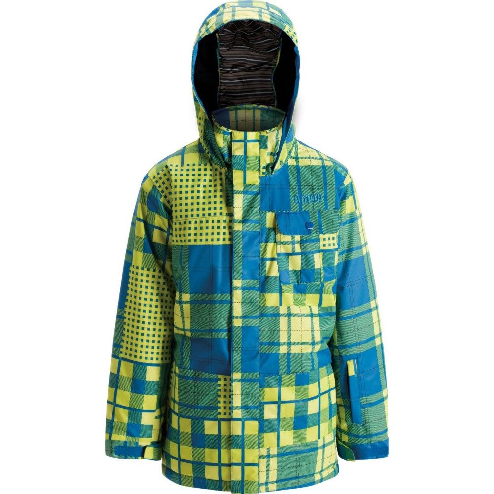 Orage Taku Boys Ski Jacket, Multiplaid Lime, swatch