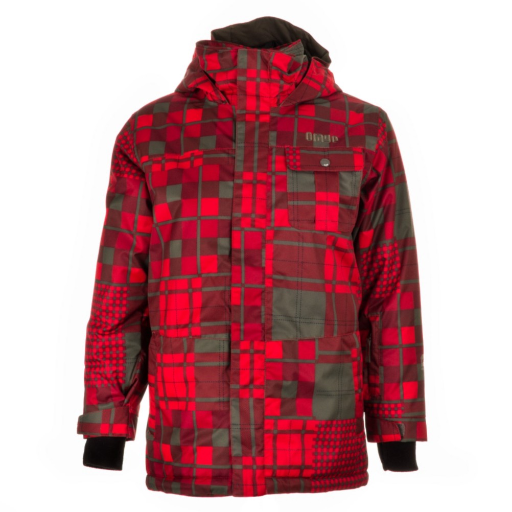 Orage Taku Boys Ski Jacket, Multiplaid Red, swatch