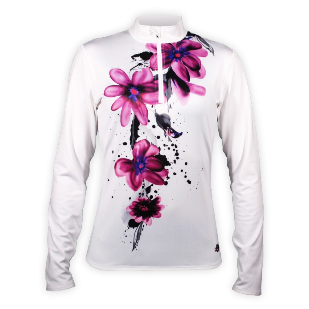 Hot Chillys Sublimated Print Zip Womens Long Underwear Top, Fantasia-White, medium
