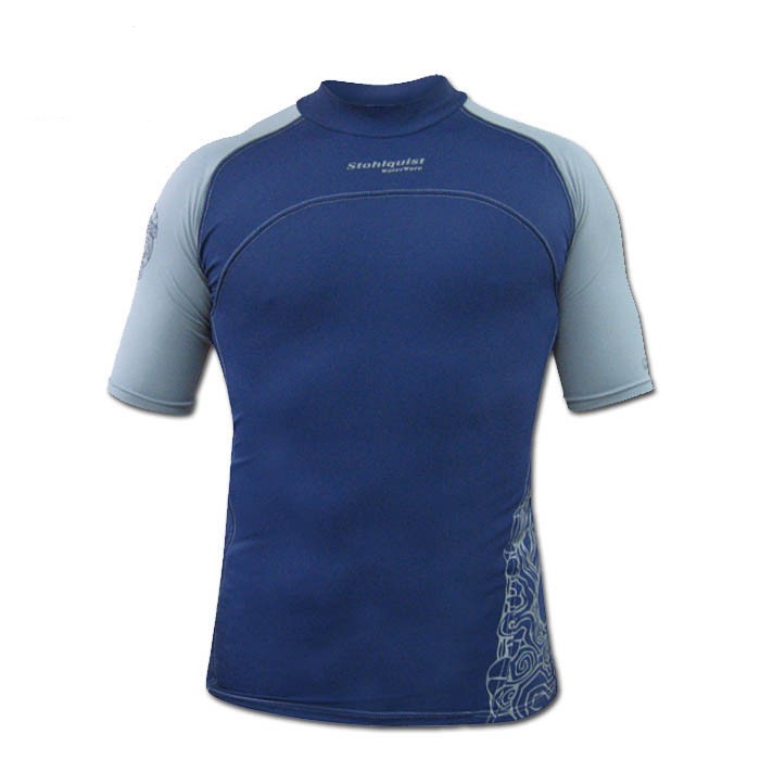 Stohlquist Burnout Short Sleeve Rashguard, Navy-Gray, medium