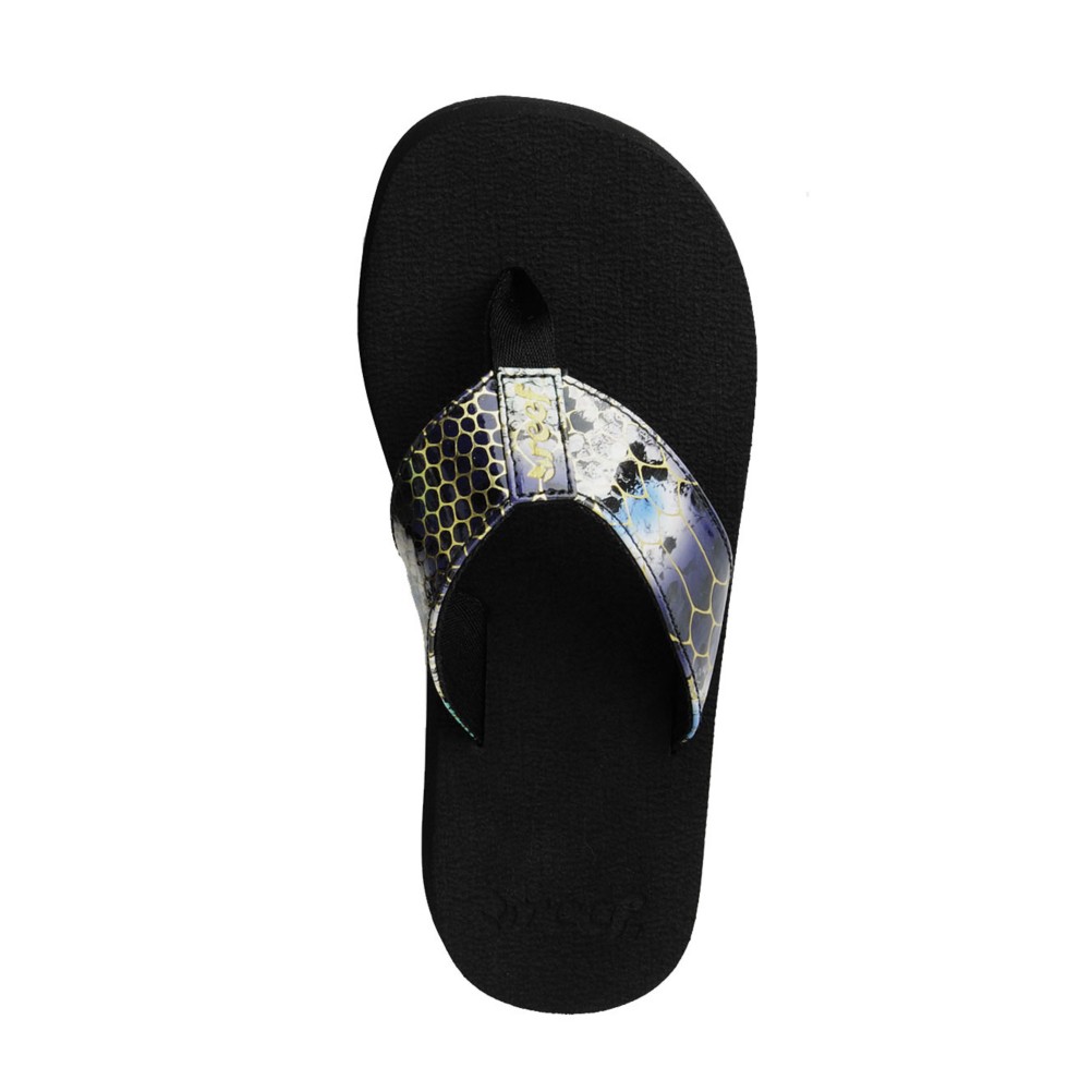 Reef Sassy Sandra Womens Flip Flops, Pewter-Snake, medium