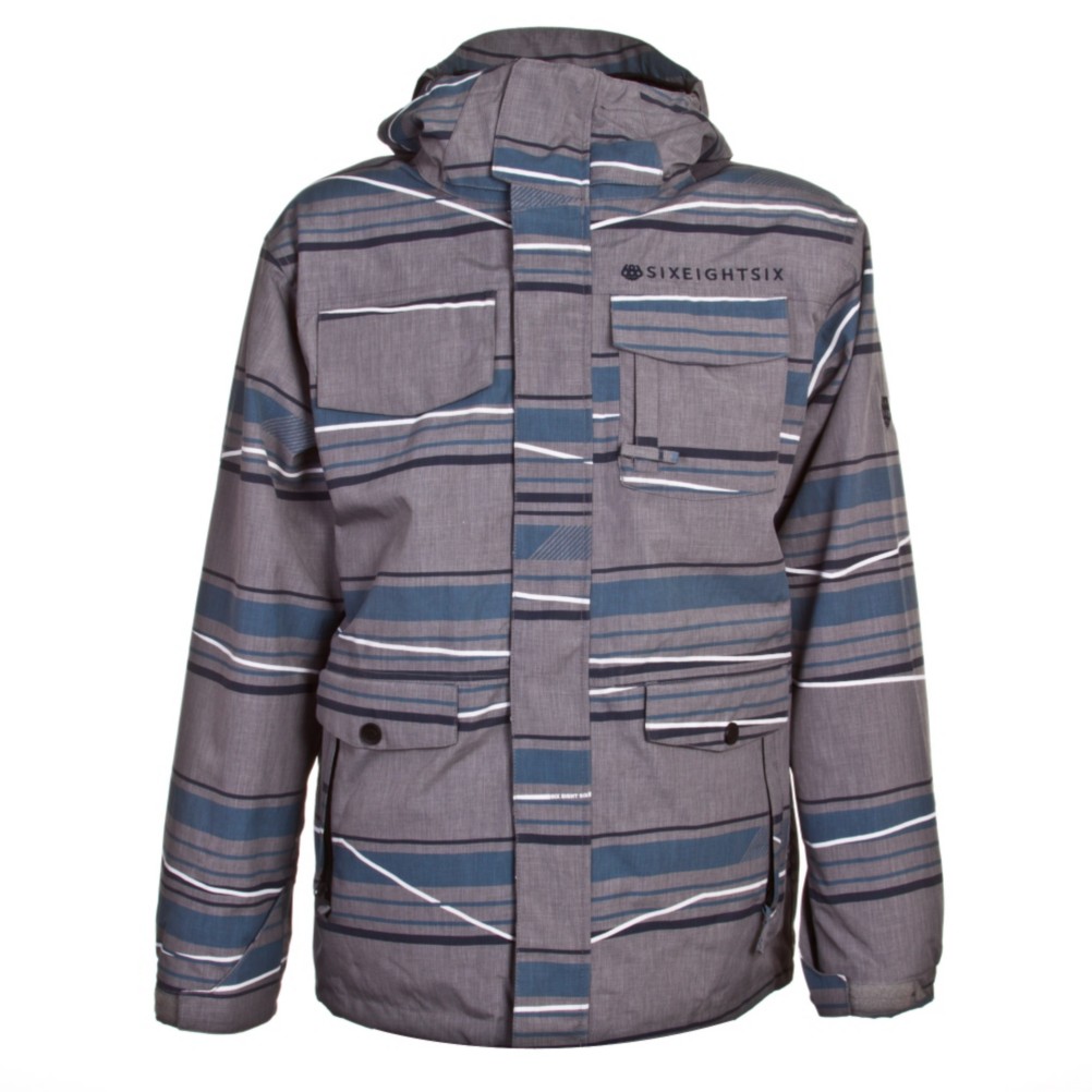 686 Smarty Shift Mens Insulated Snowboard Jacket, Gray Linen Stripes, medium