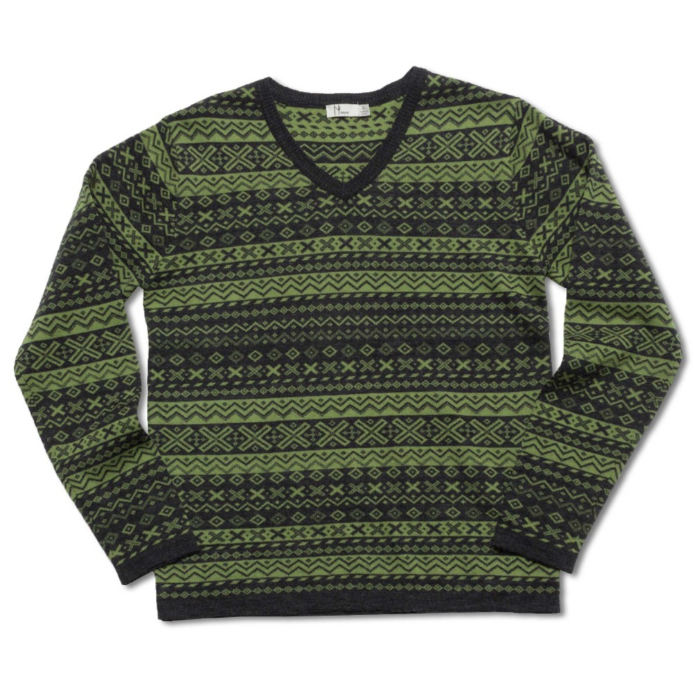 Neve Designs Johan Fair Isle V-Neck Mens Sweater, Basil, medium
