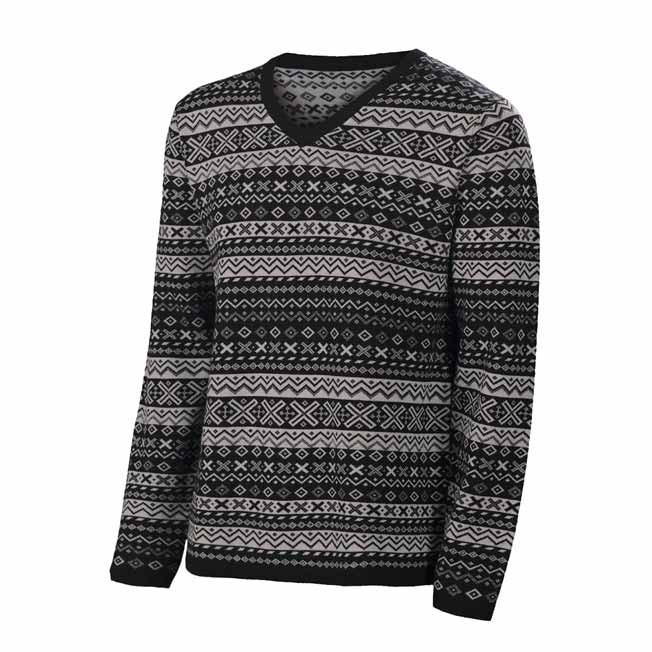 Neve Designs Johan Fair Isle V-Neck Mens Sweater, Black, swatch