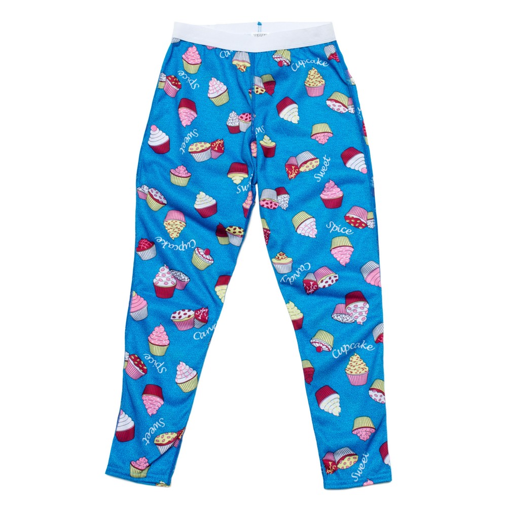 Hot Chillys Peach Skins Print Girls Long Underwear Bottom, Cupcakes Blue, medium
