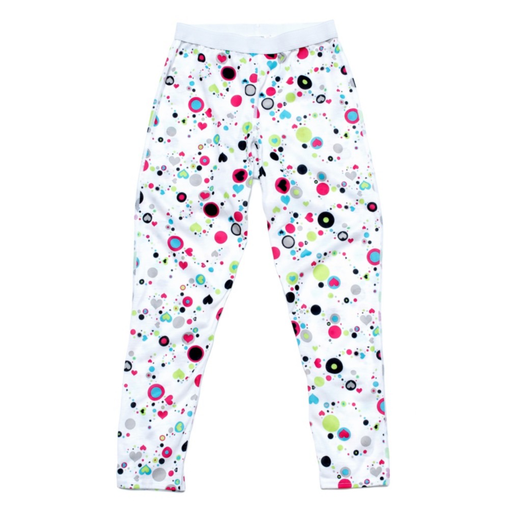 Hot Chillys Peach Skins Print Girls Long Underwear Bottom, Dots & Hearts White, swatch