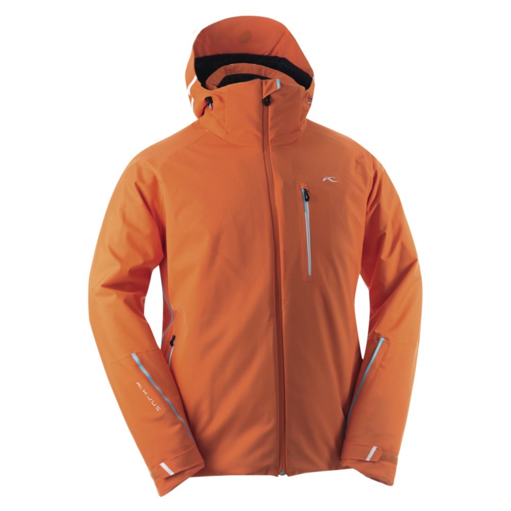 KJUS Formula Mens Insulated Ski Jacket, Red Orange-Blue Atoll, swatch