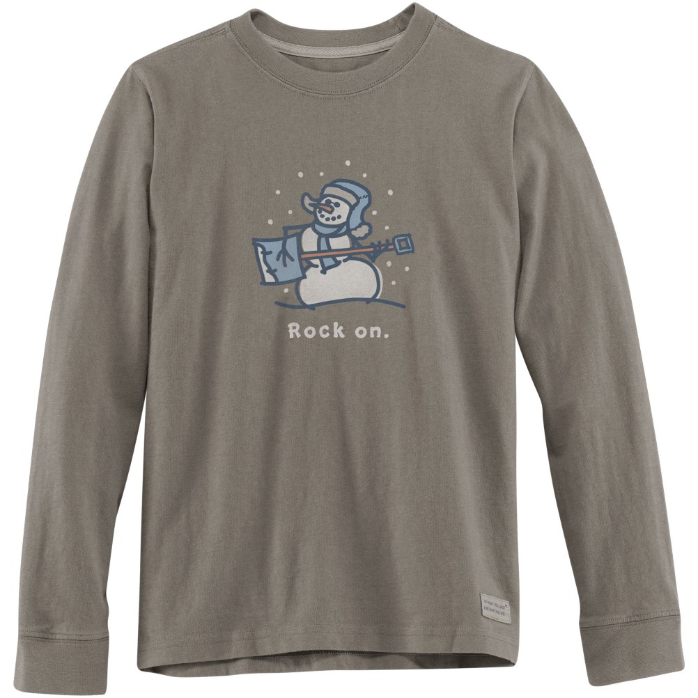 Life Is Good Crusher Long Sleeve Rock On Snowman Kids Shirt, , medium