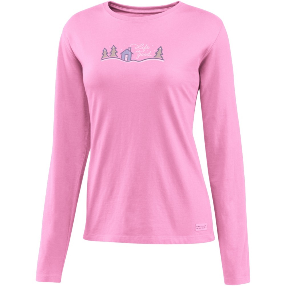 Life Is Good Crusher Snow Script Cabin Womens Shirt, , medium