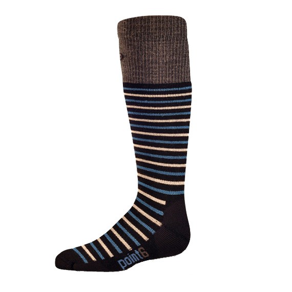 Point6 Stripe Kids Ski Socks, Black-Teal, medium